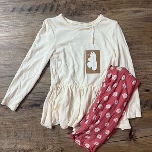 Angel Dear Cream Peplum Top and Pink Floral flare Leggings Set